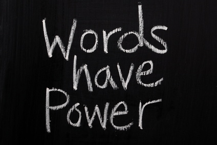 The phrase Words Have Power on a Blackboard